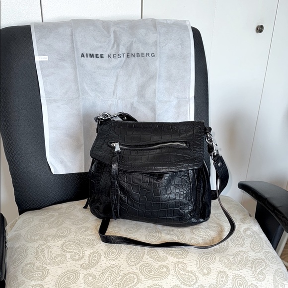 Aimee Kestenberg Leather Shoulder Bag -Fifth Avenue. 
Color: Black Croco - Picture 1 of 14